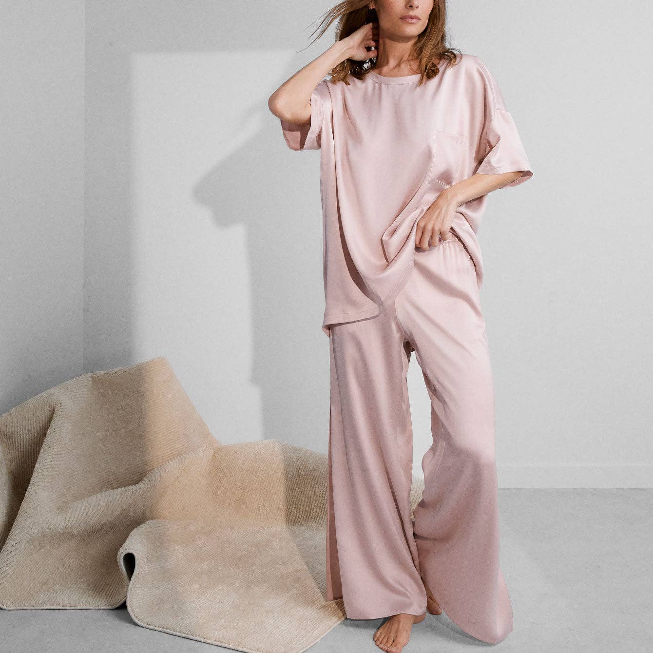SILK TEE AND PANT SET