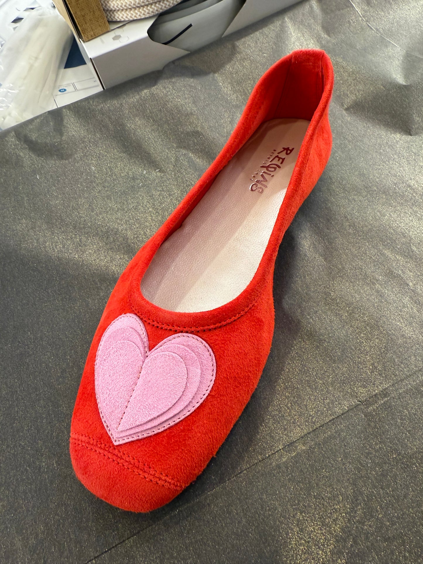 HOLOVE BALLERINAS RED/PINK VELVET LEATHER