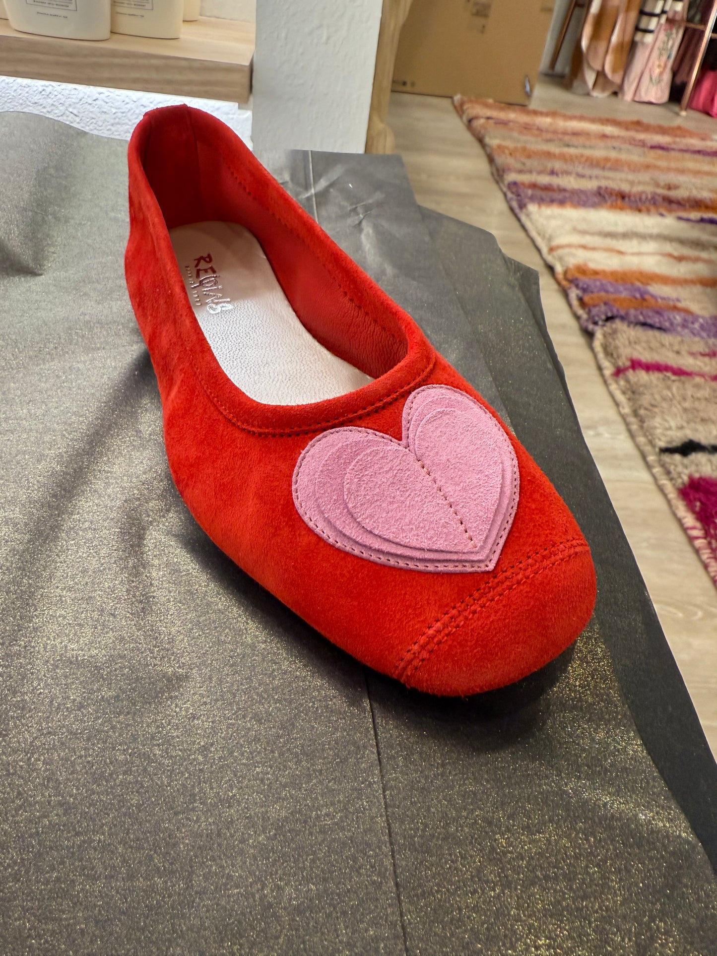 HOLOVE BALLERINAS RED/PINK VELVET LEATHER