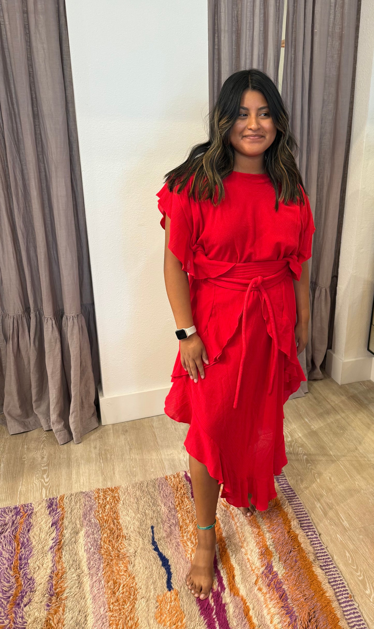 RUFFLE KAFTAN WITH OBI BELT