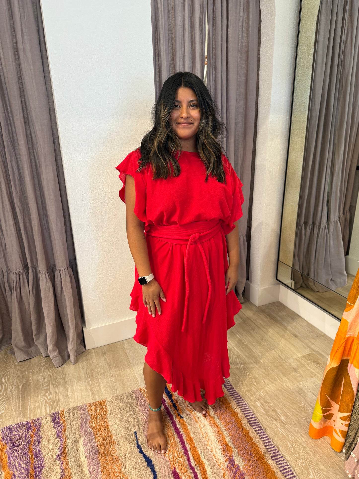 RUFFLE KAFTAN WITH OBI BELT