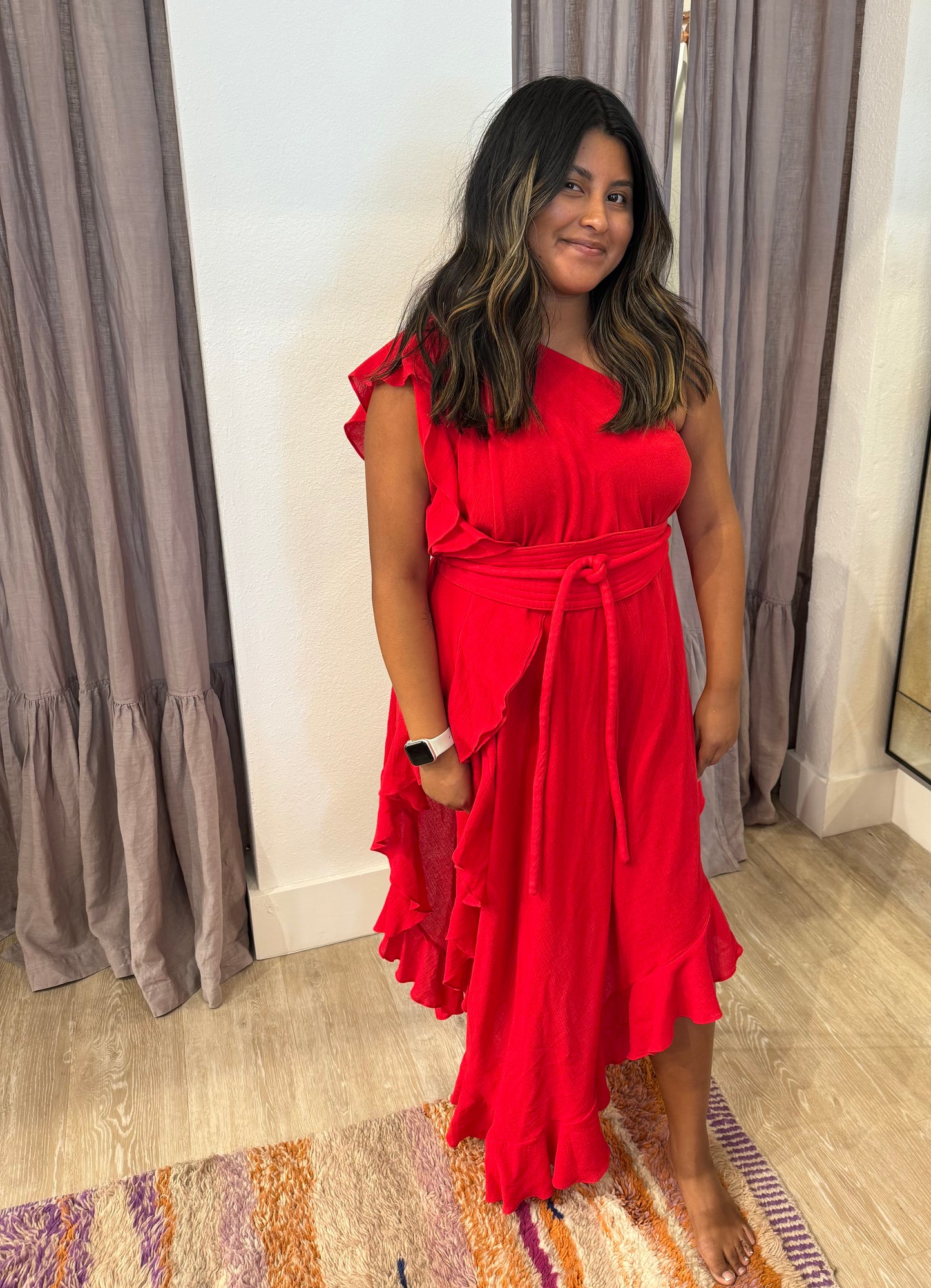 RUFFLE KAFTAN WITH OBI BELT