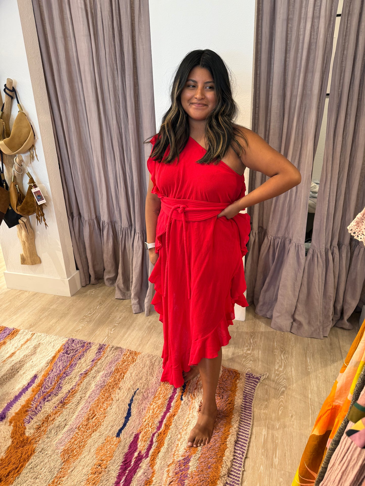 RUFFLE KAFTAN WITH OBI BELT