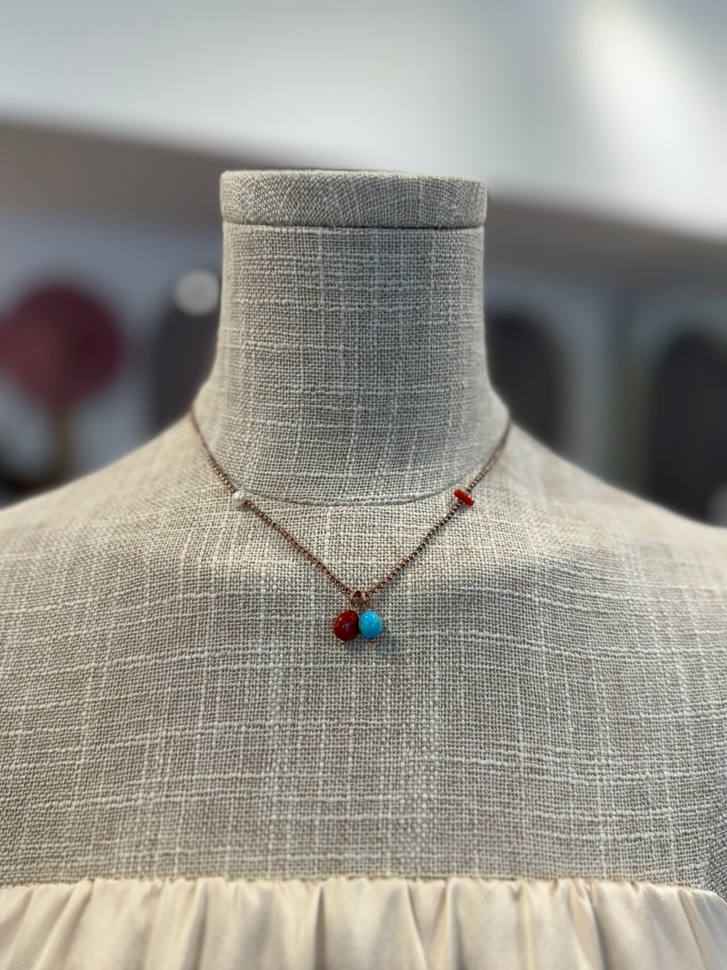 TURQUOISE & CORAL DROP NECKLACE