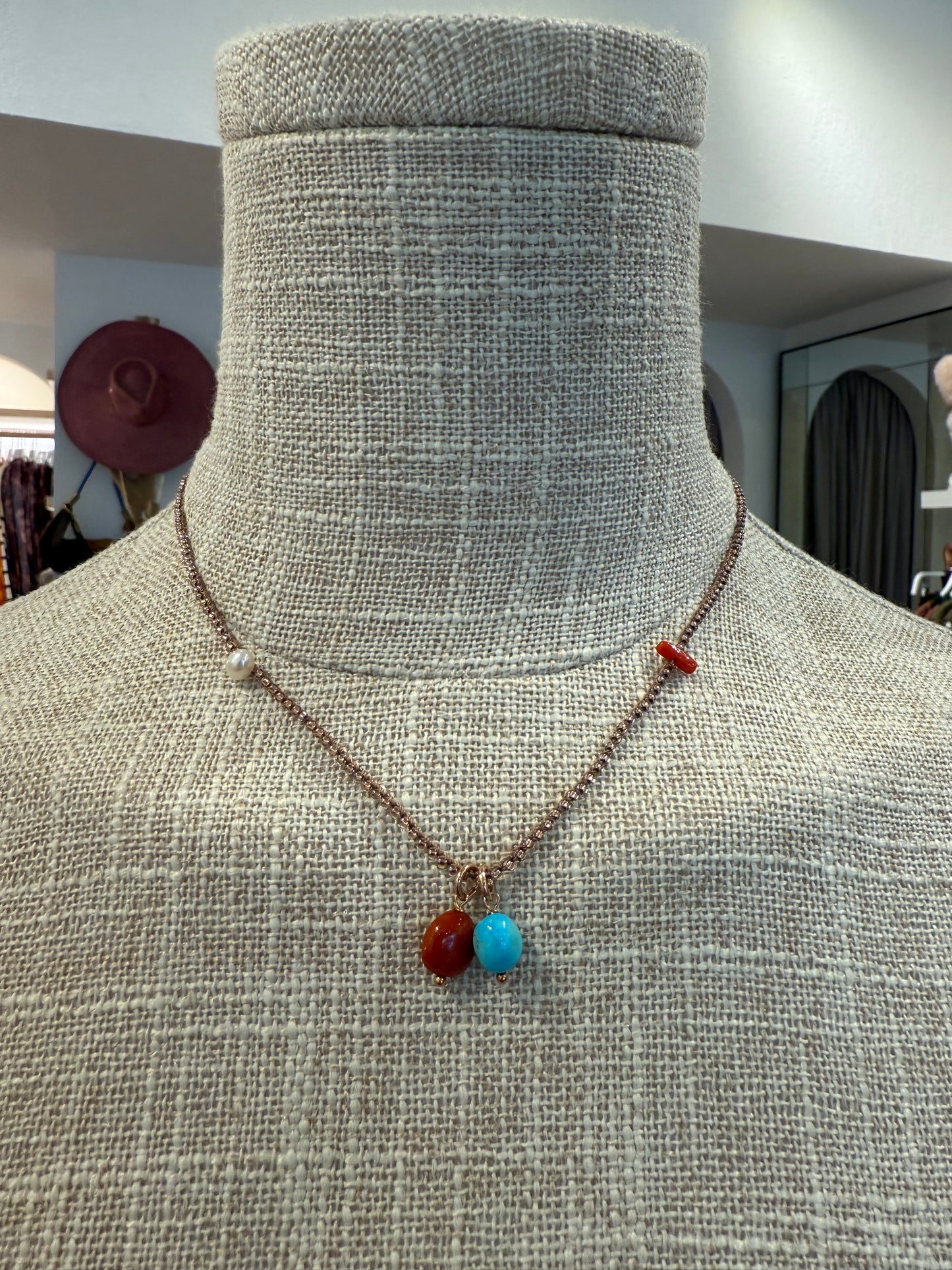 TURQUOISE & CORAL DROP NECKLACE