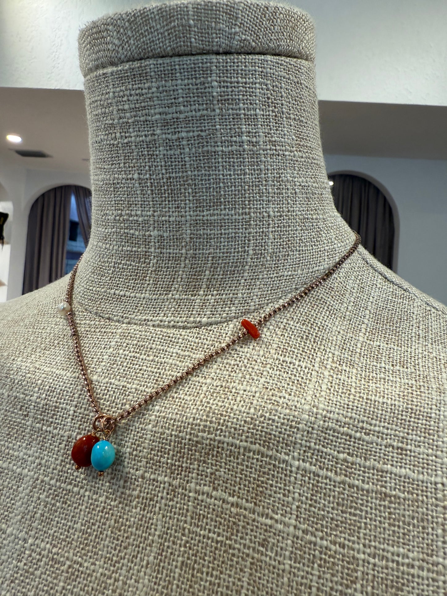 TURQUOISE & CORAL DROP NECKLACE
