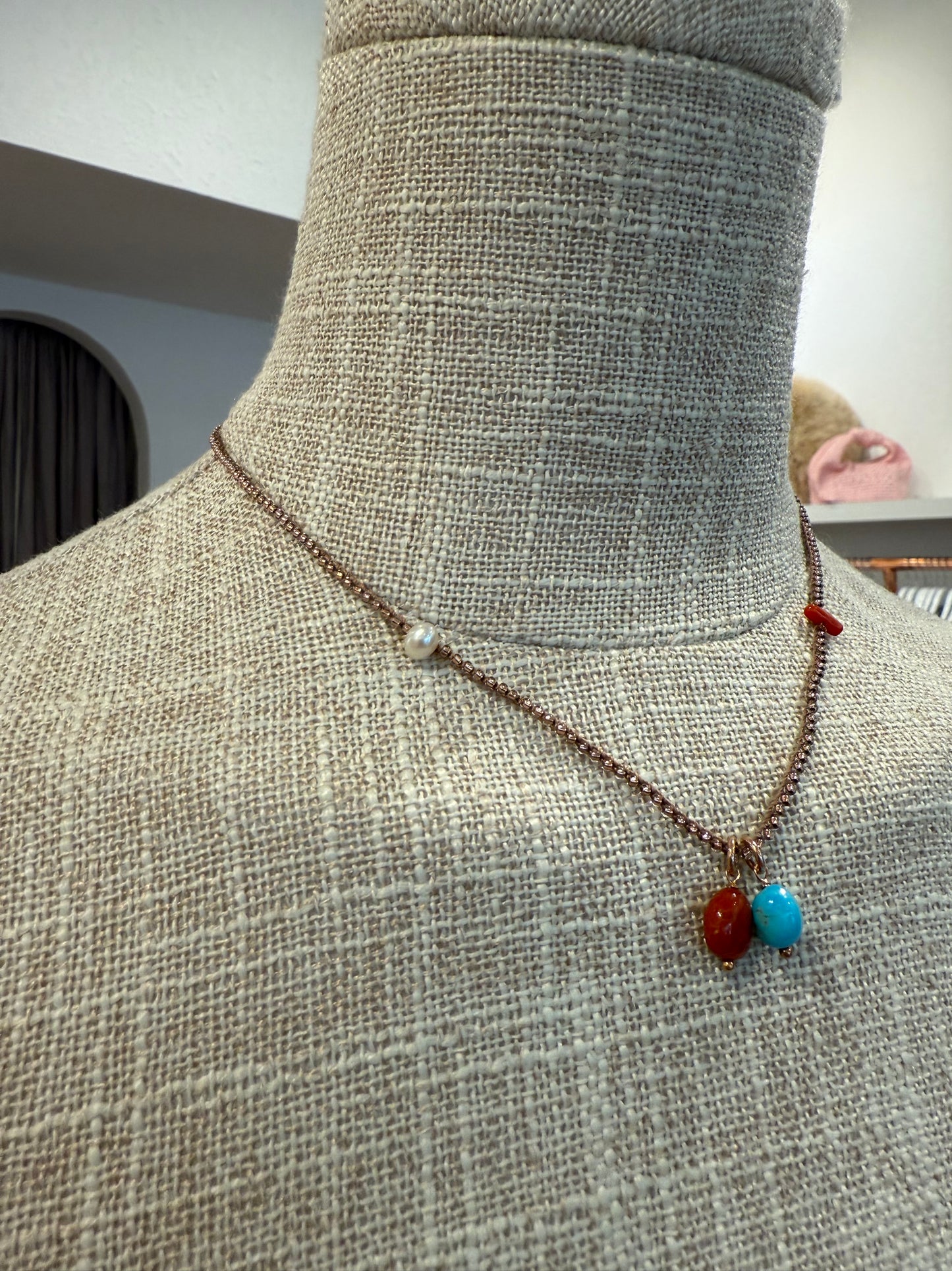 TURQUOISE & CORAL DROP NECKLACE