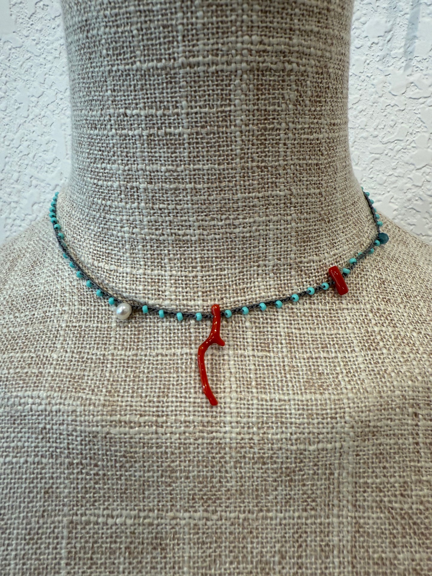 SEA BLUE & CORAL ROSARIO NECKLACE