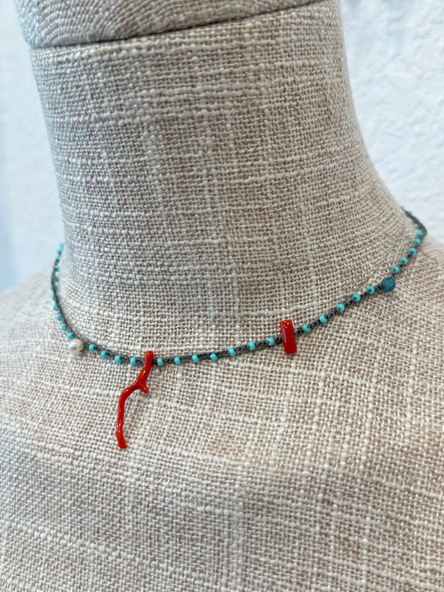 SEA BLUE & CORAL ROSARIO NECKLACE
