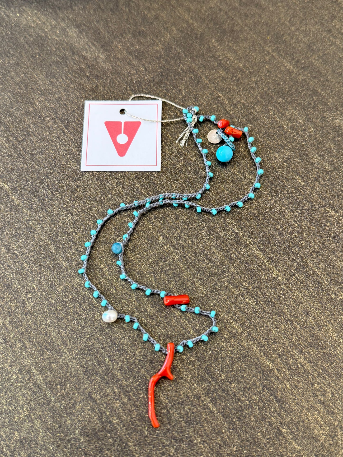SEA BLUE & CORAL ROSARIO NECKLACE