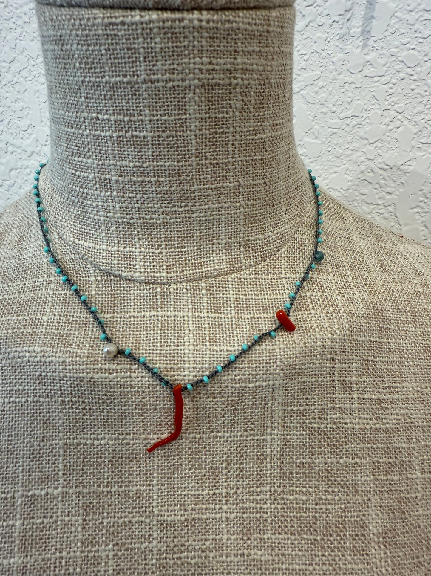 SEA BLUE & CORAL ROSARIO NECKLACE