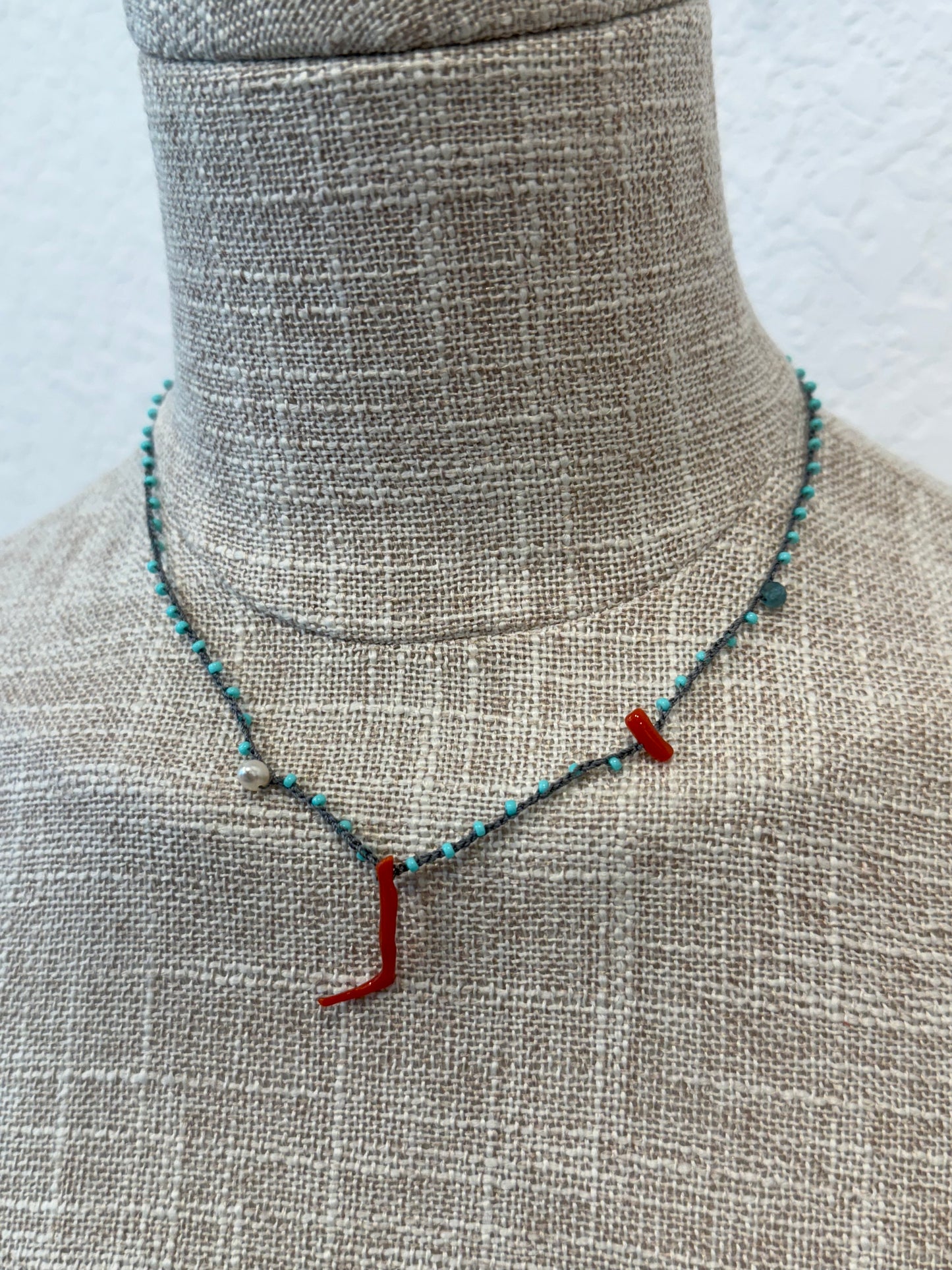 SEA BLUE & CORAL ROSARIO NECKLACE