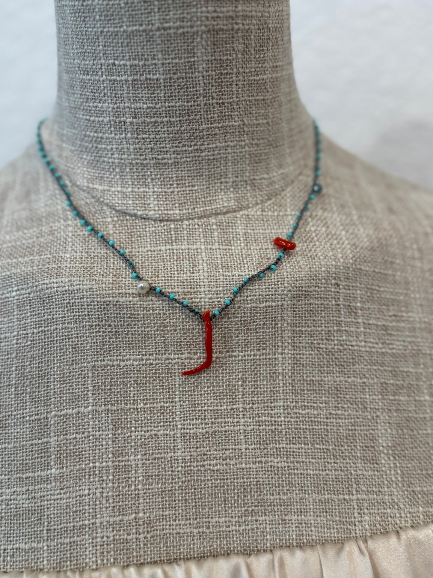 SEA BLUE & CORAL ROSARIO NECKLACE