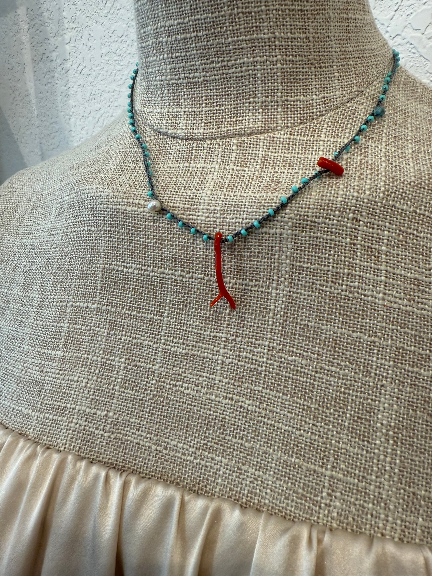 SEA BLUE & CORAL ROSARIO NECKLACE