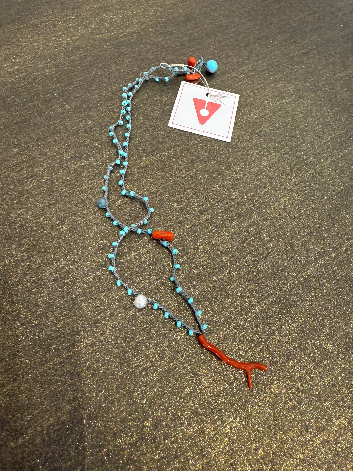 SEA BLUE & CORAL ROSARIO NECKLACE