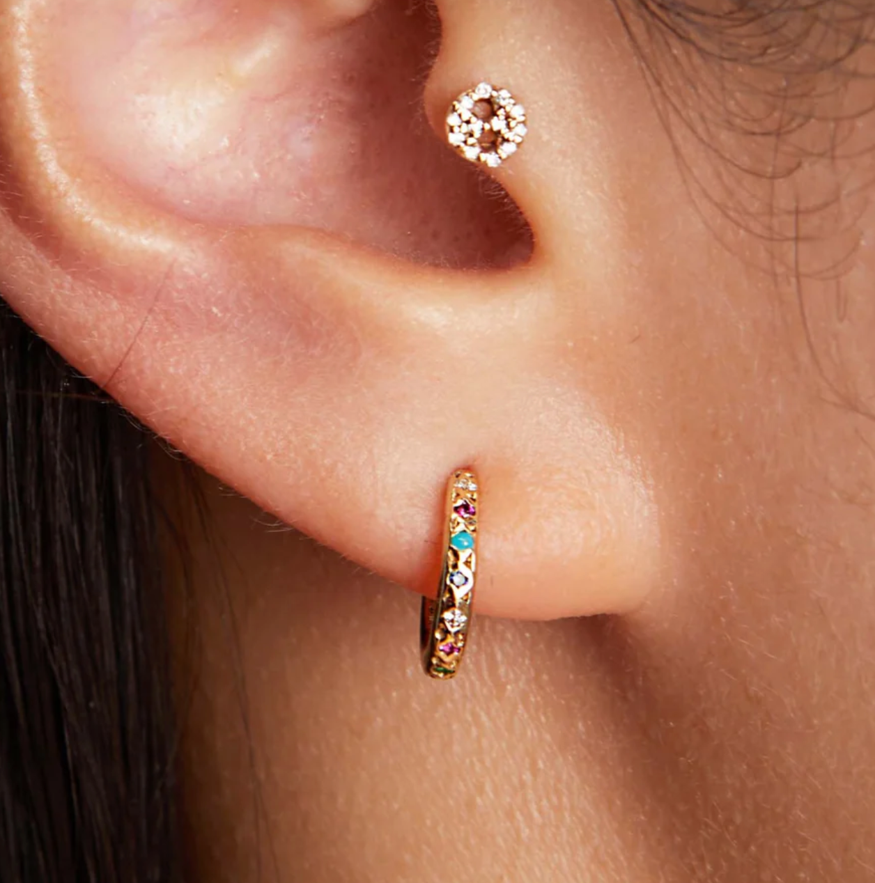 RAINBOW GEMSTONE HUGGIE