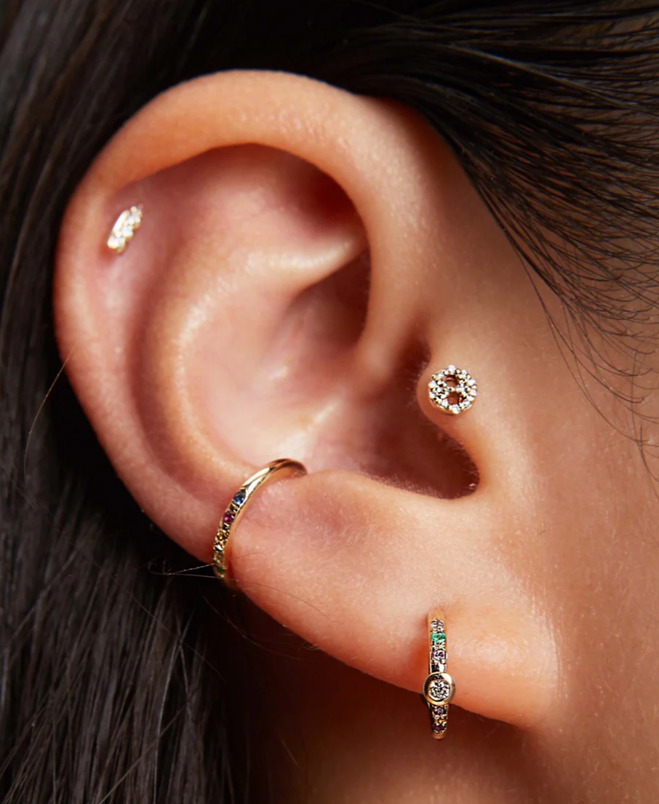 RAINBOW GEMS EAR CUFF