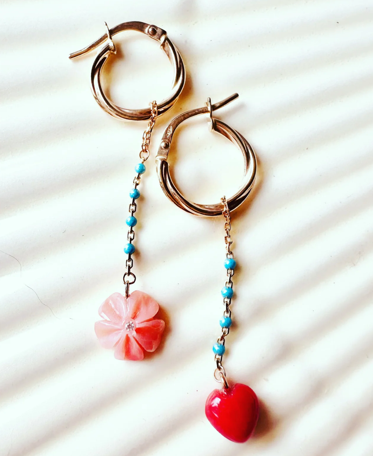 CORAL HEART & HIBISCUS EARRINGS