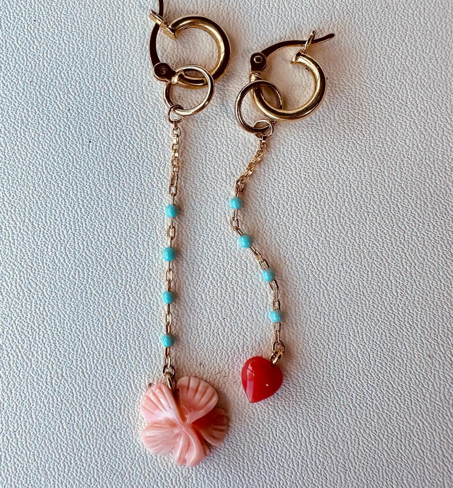 CORAL HEART & HIBISCUS EARRINGS