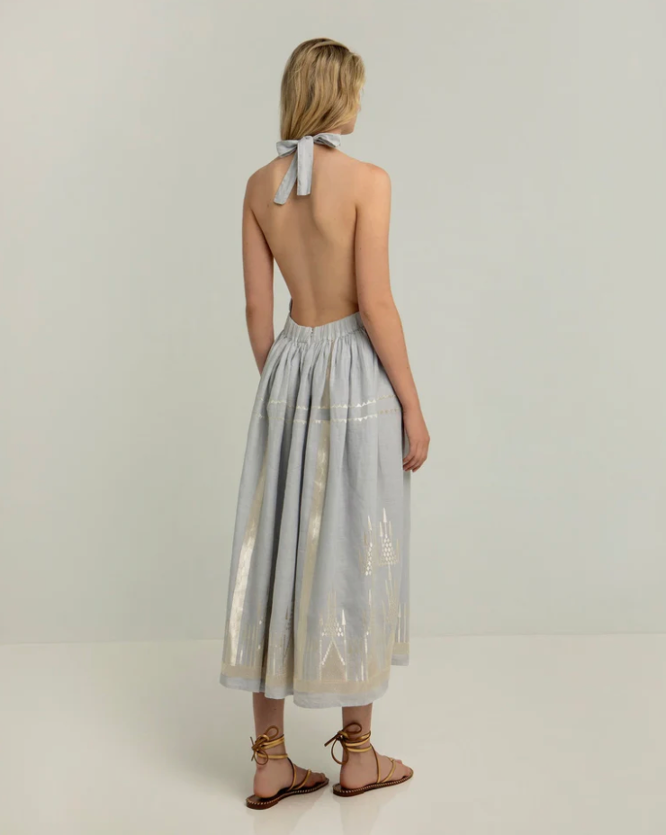 EMBROIDERED HALTER NECK DRESS
