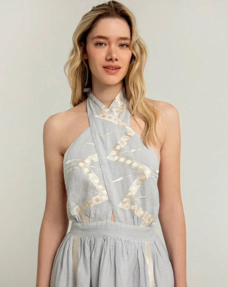 EMBROIDERED HALTER NECK DRESS