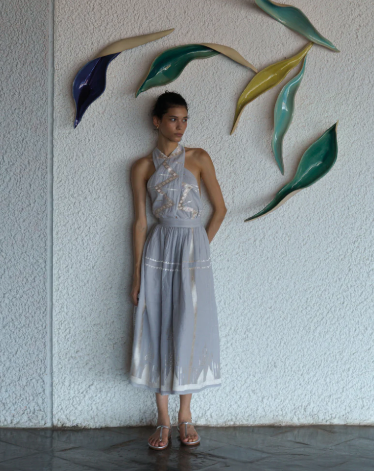 EMBROIDERED HALTER NECK DRESS  RAREBIRD
