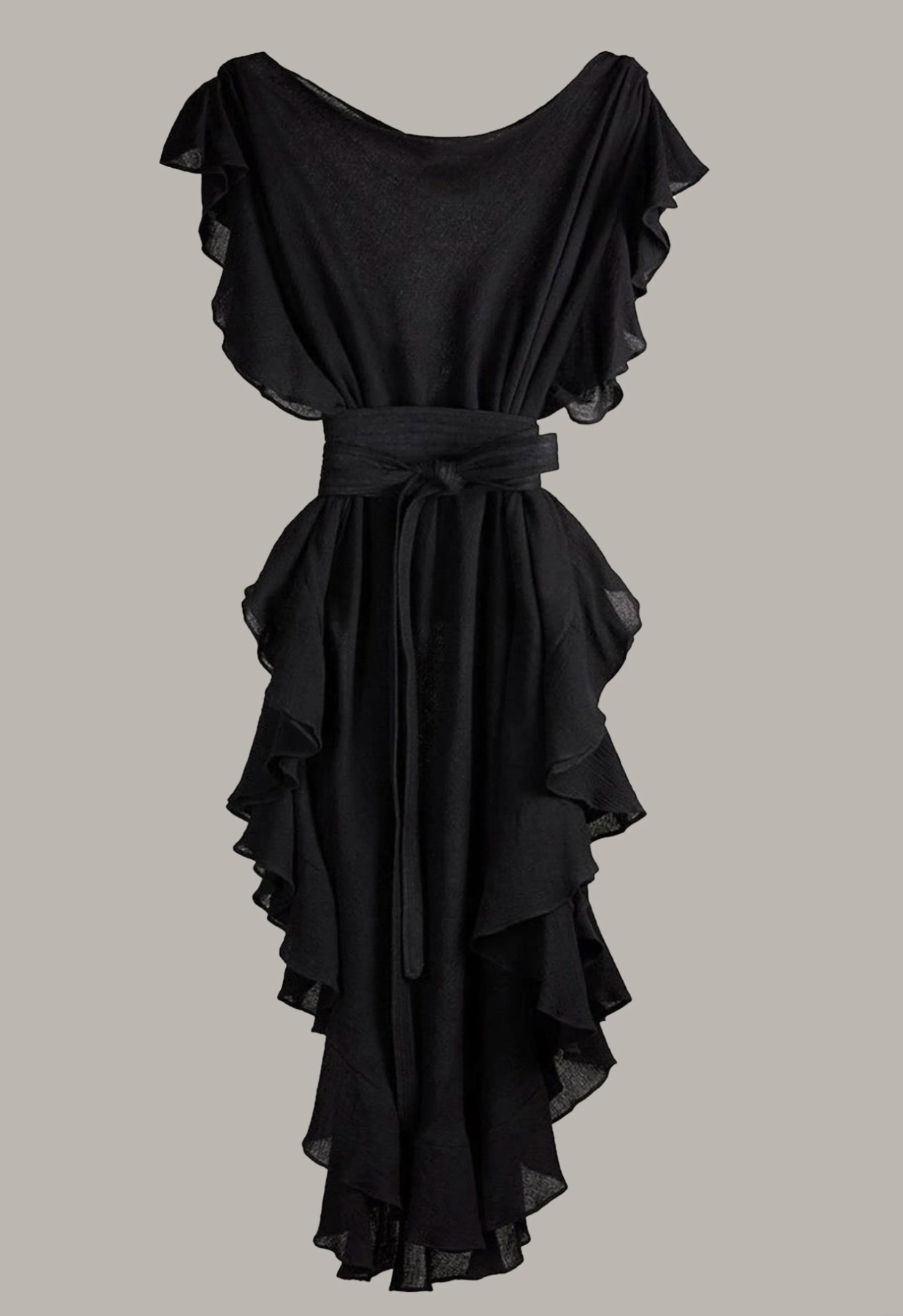 RUFFLE KAFTAN WITH OBI BELT