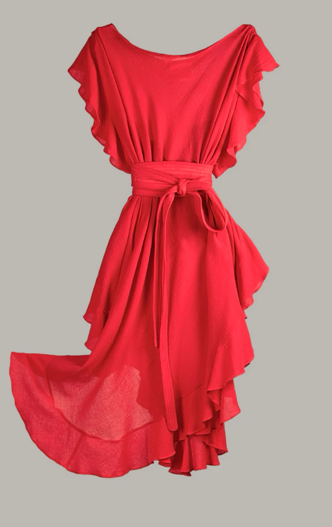 RUFFLE KAFTAN WITH OBI BELT