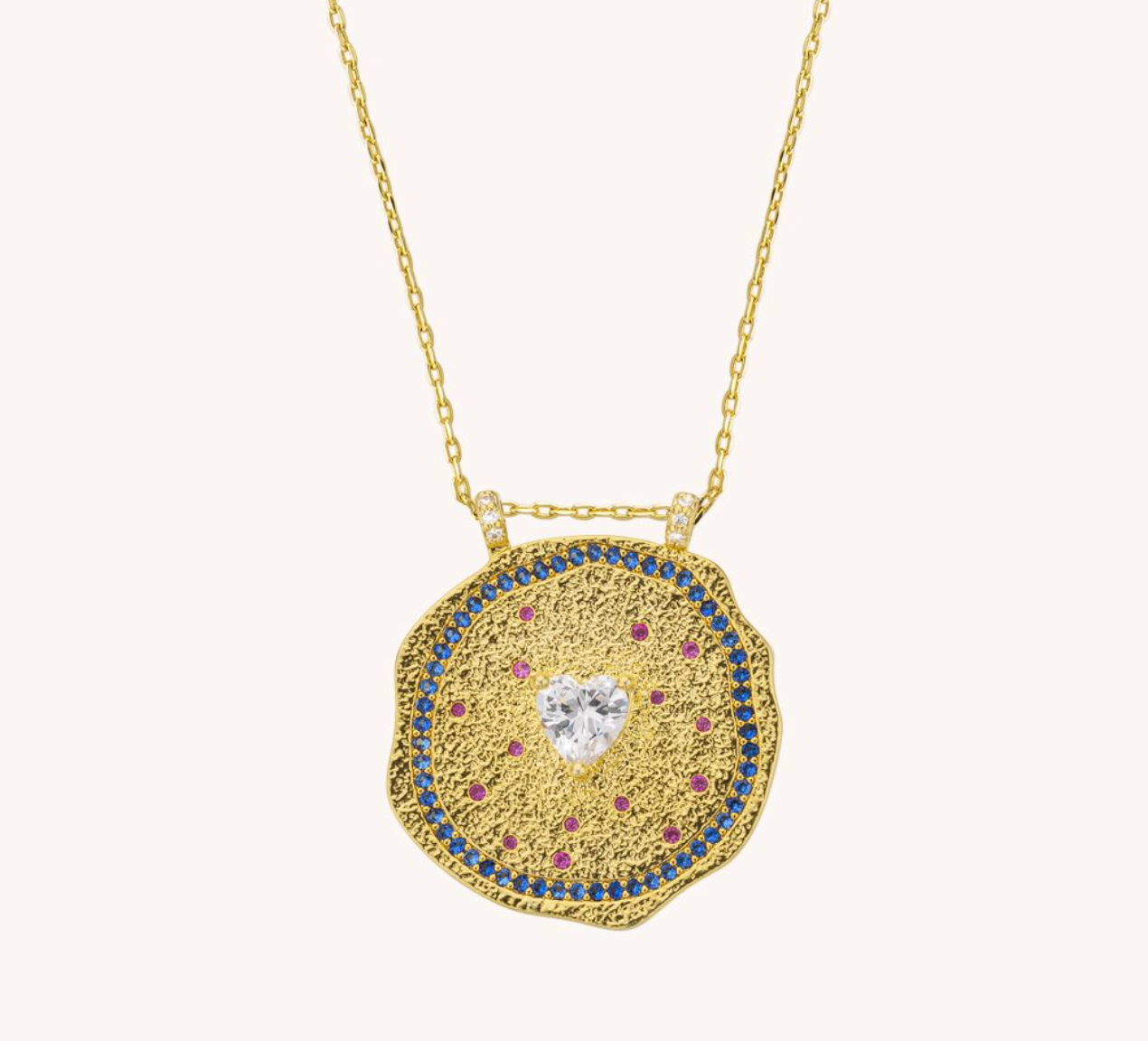 WHITE HEART MEDALLION NECKLACE