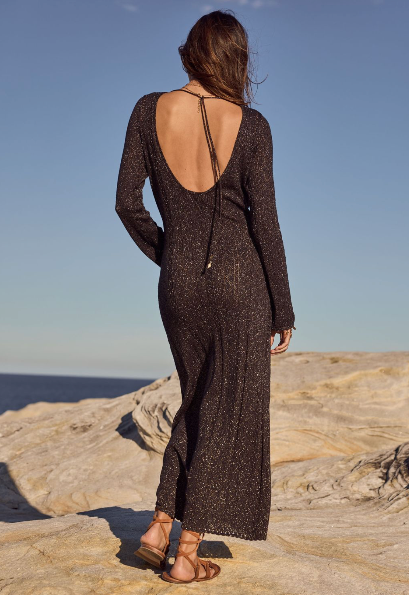 The Moss Knit Backless Maxi Dress M / ONYX