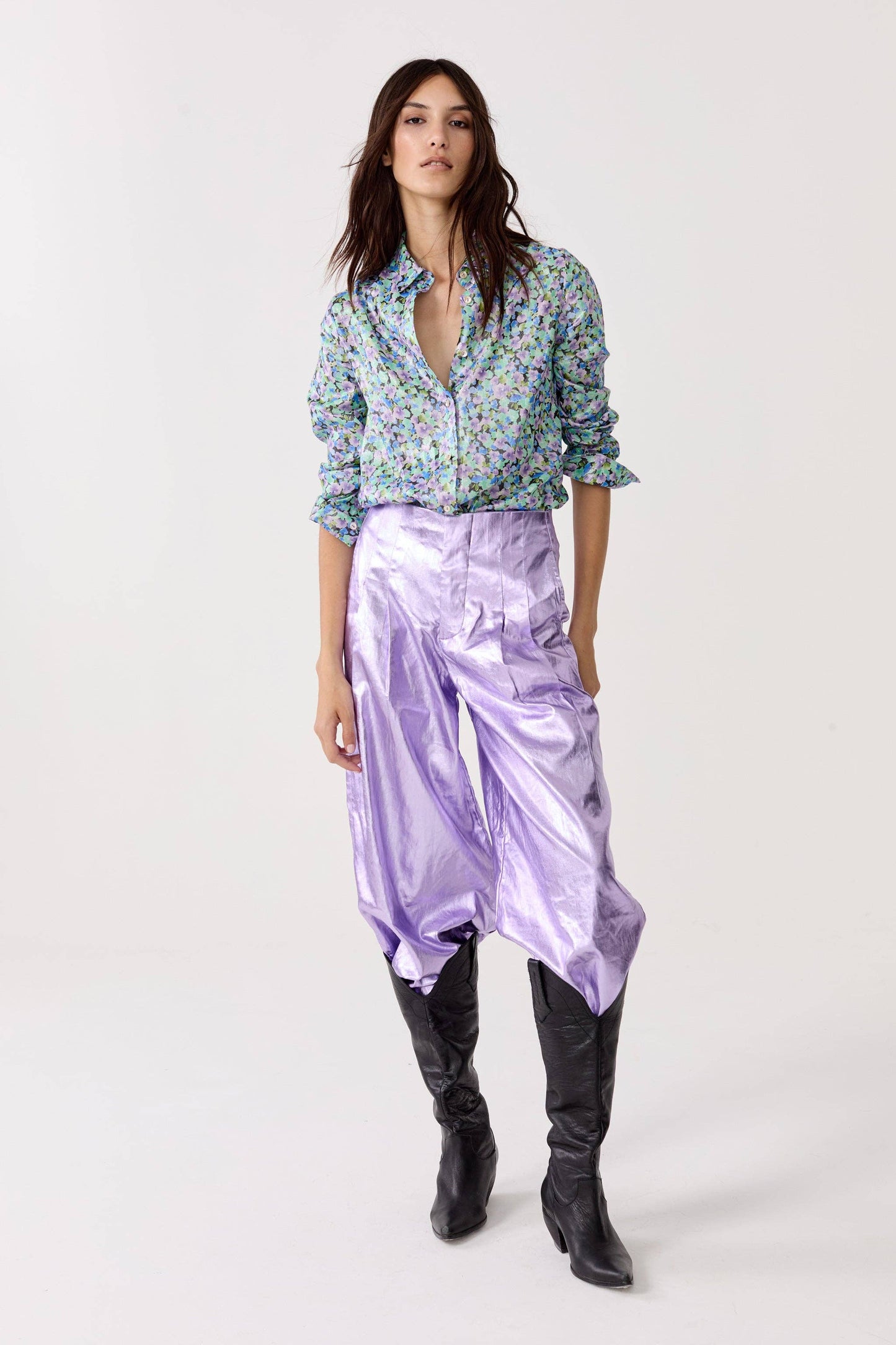 CULOTTE METALLIC LINEN PANTS