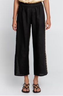 EMBROIDERED LINEN FEATHER PANTS