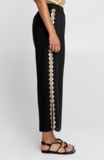 EMBROIDERED LINEN FEATHER PANTS
