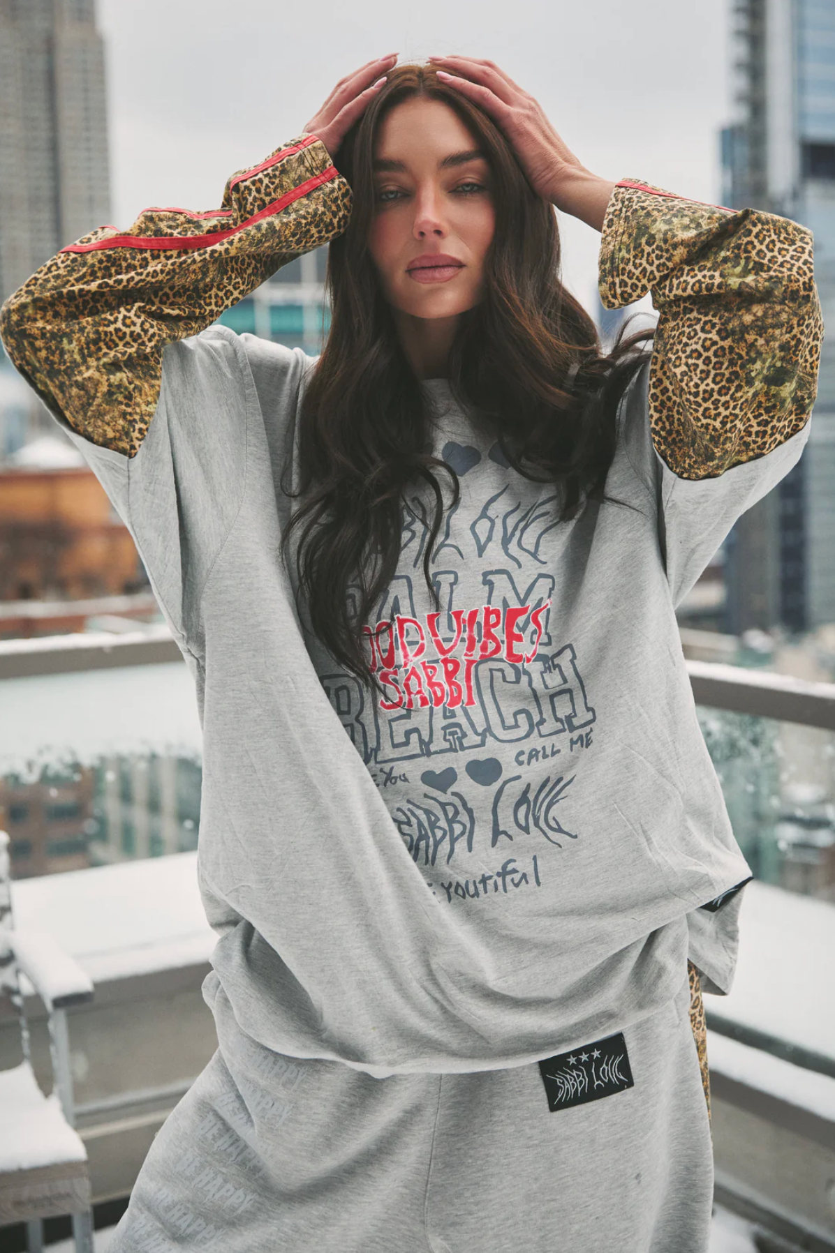 BE HAPPY LONG SLEEVE LEOPARD TEE