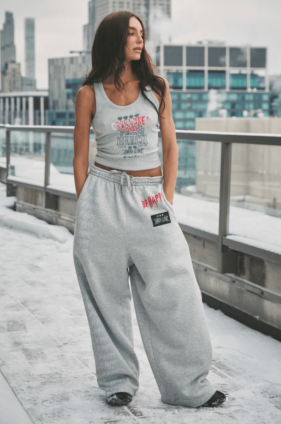 BE HAPPY WIDE LEG SWEAT PANTS